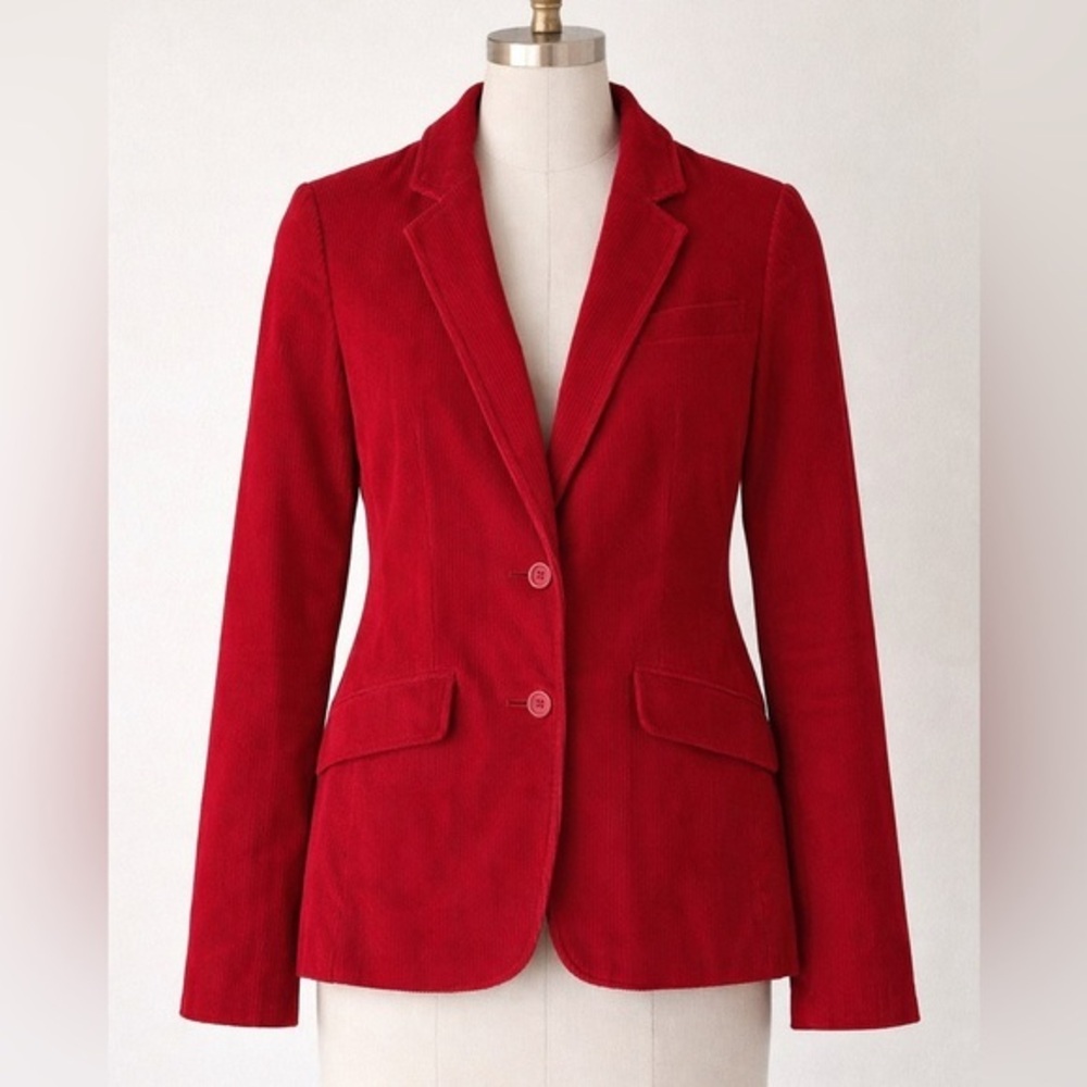 Vintage 80s Red Corduroy Blazer Made In Japan Retro Tailored Jacket Size 6 Small